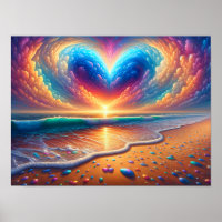 Rainbow Heart Cloud Over the Beach