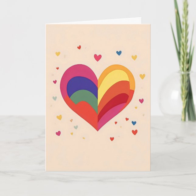 Rainbow Heart Colourful Holiday Card (Front)