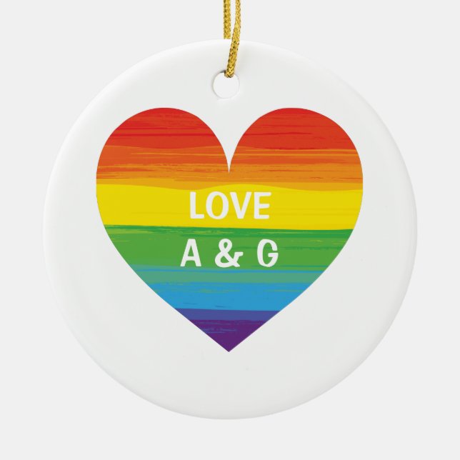 Rainbow heart - customise text ceramic tree decoration (Front)