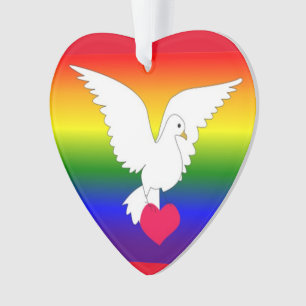 RAINBOW HEART DOVE ORNAMENT