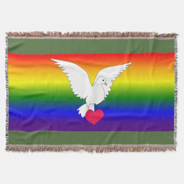 RAINBOW HEART DOVE THROW BLANKET (Front)