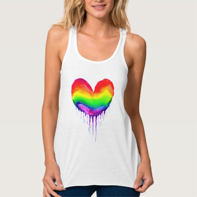 Rainbow Heart Dripping Paint Singlet (Front)