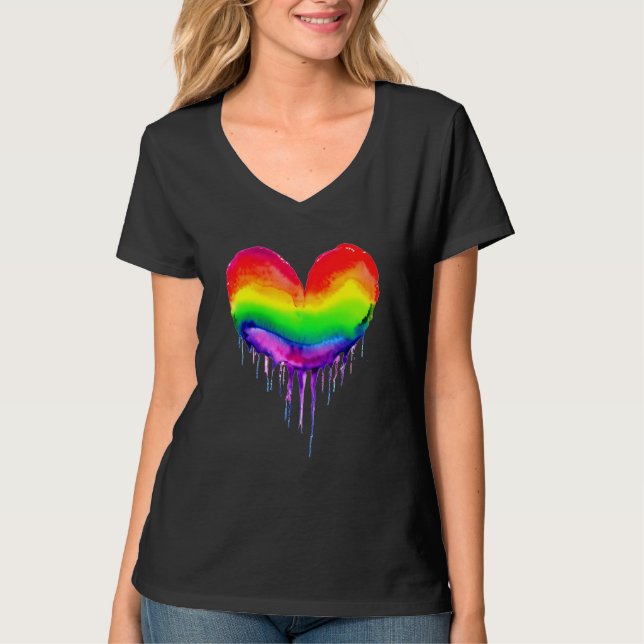 Rainbow Heart Dripping Paint T-Shirt (Front)