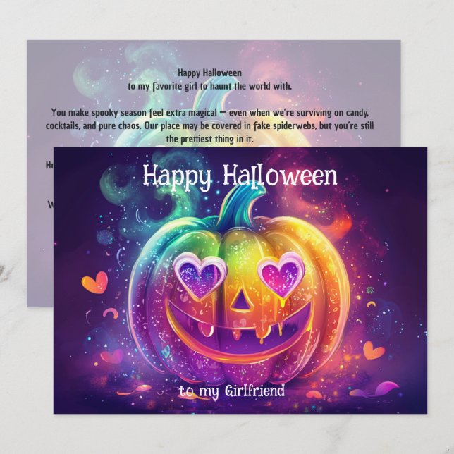 🌈🎃Rainbow Heart‑Eyes Pumpkin card (Front/Back)