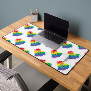 Rainbow Heart Flag Proud Dad LGBT Gay Pride Month Desk Mat
