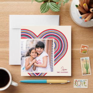 Rainbow Heart Flat Valentine's Day Card - Burgundy