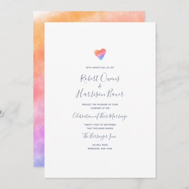 Rainbow Heart Full of Joy Wedding Invitation (Front/Back)