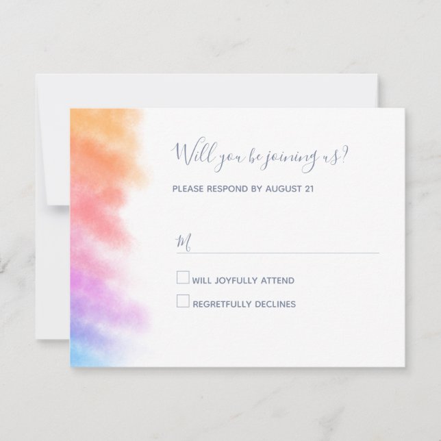 Rainbow Heart Full of Joy Wedding RSVP Card (Front)
