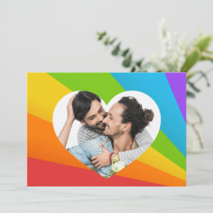 Rainbow Heart Gay Couple Photo Custom Romantic Card