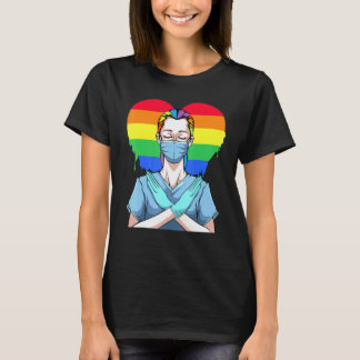 Rainbow Heart Gay Lesbian Bi Homosexual Nurse Doct T-Shirt