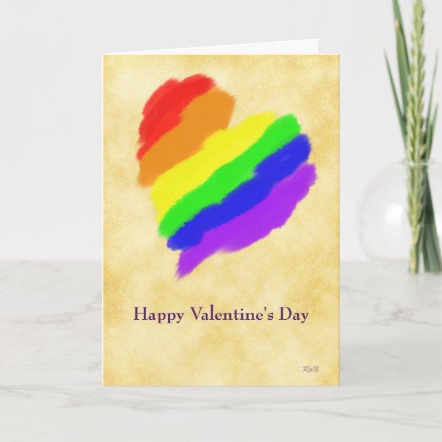 Rainbow Heart: Gay Valentines Holiday Card (Front)