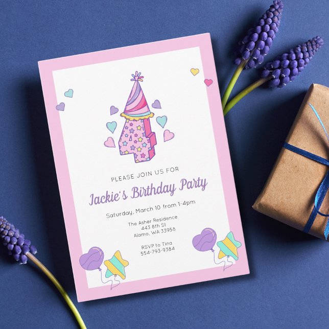 Rainbow Heart Girls 4th Birthday Party Invitation  (Creator Uploaded)