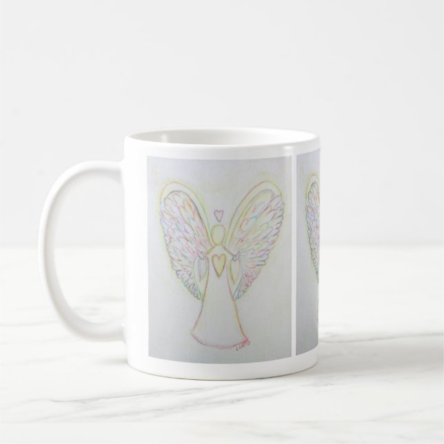 Rainbow Heart Guardian Angel Coffee Cup or Mug (Left)
