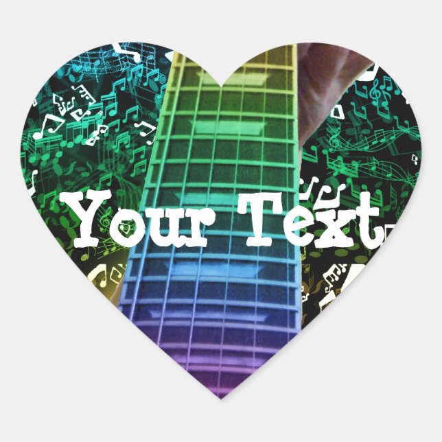 Rainbow Heart Guitar Notes Personal Music Sticker (Front)