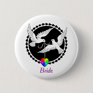 Rainbow Heart Love Doves Lesbian Bride's Badge