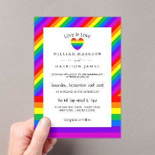 Rainbow Heart Love is Love Wedding Acrylic Invitations