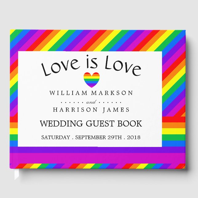 Rainbow Heart Love is Love Wedding Guest Book (Front)