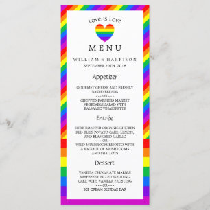 Rainbow Heart Love is Love Wedding Menu