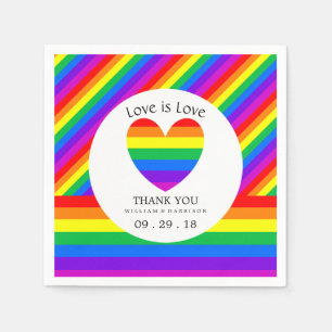 Rainbow Heart Love is Love Wedding Napkin