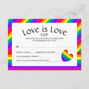Rainbow Heart Love is Love Wedding RSVP Card