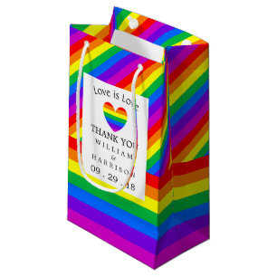 Rainbow Heart Love is Love Wedding Small Gift Bag