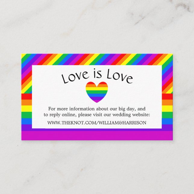 Rainbow Heart Love is Love Wedding Website Enclosure Card (Front)