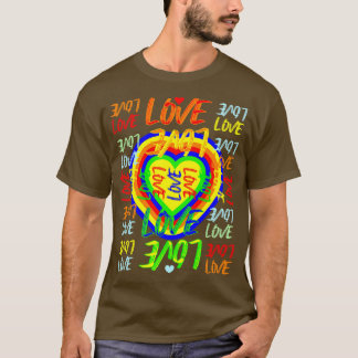 Rainbow Heart Love LGBT Pride Word Art T-Shirt