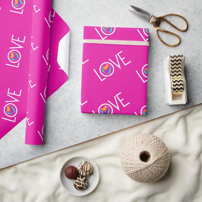 Rainbow Heart Love Pink Wrapping Paper (Crafts)