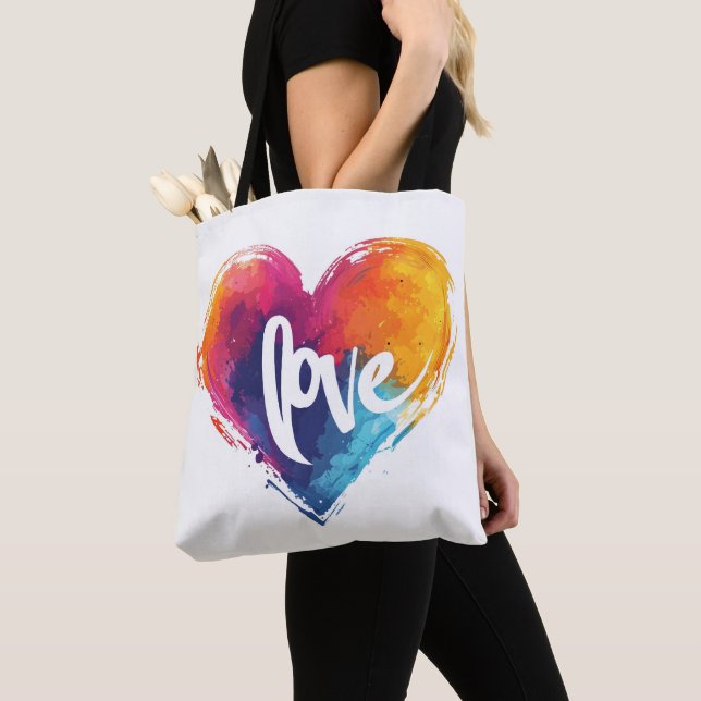 Rainbow Heart Love Slogan Tote Bag (Close Up)