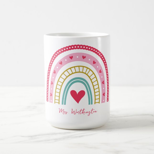 Rainbow Heart Monogram Name Teacher Coffee Mug (Center)