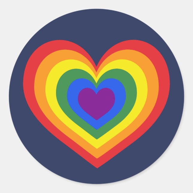 Rainbow Heart on Navy Blue Classic Round Sticker (Front)