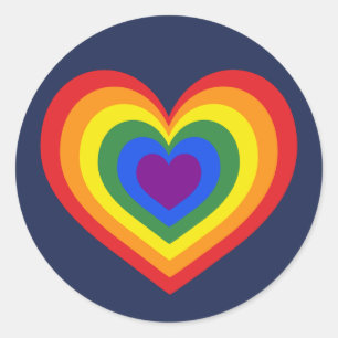 Rainbow Heart on Navy Blue Classic Round Sticker