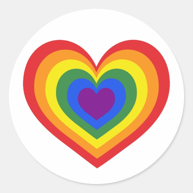Rainbow Heart on White Classic Round Sticker (Front)