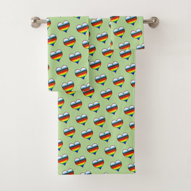 Rainbow Heart Pattern Bath Towel Set (Insitu)