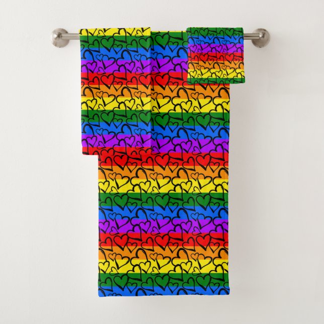 Rainbow Heart Pattern Bath Towel Set (Insitu)