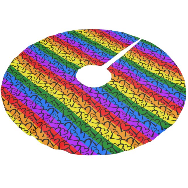 Rainbow Heart Pattern Brushed Polyester Tree Skirt (Angled)