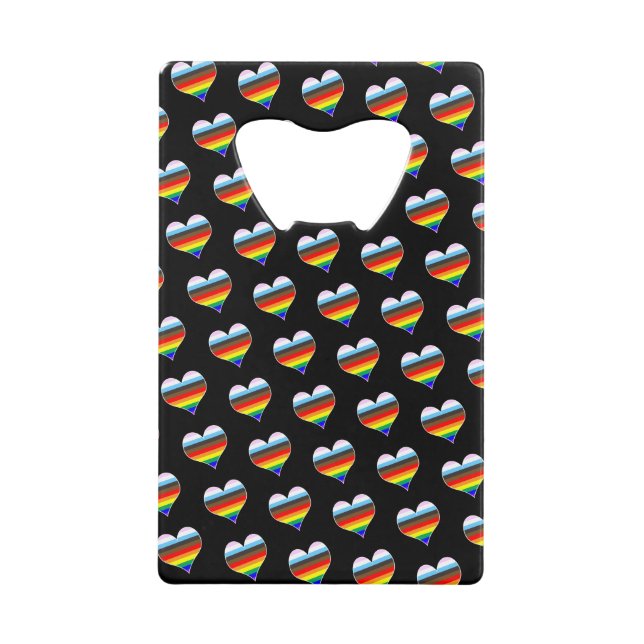 Rainbow Heart Pattern Credit Card Bottle Opener (Front)