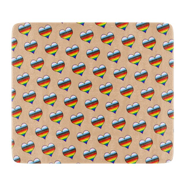 Rainbow Heart Pattern Cutting Board (Front)