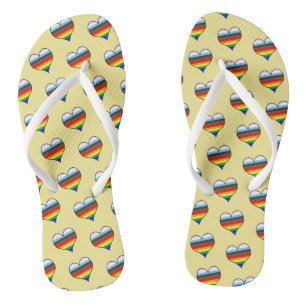Rainbow Heart Pattern Flip Flops