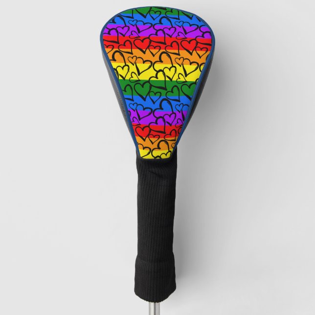 Rainbow Heart Pattern Golf Head Cover (Front)