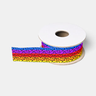 Rainbow Heart Pattern Grosgrain Ribbon