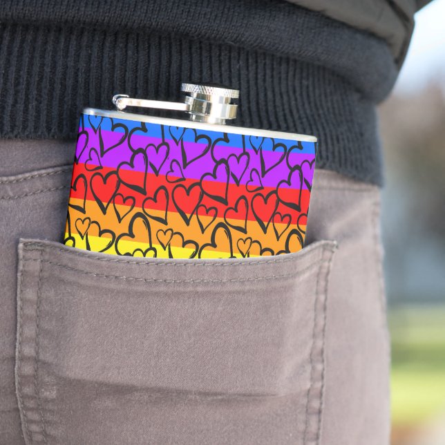 Rainbow Heart Pattern Hip Flask (In Situ)