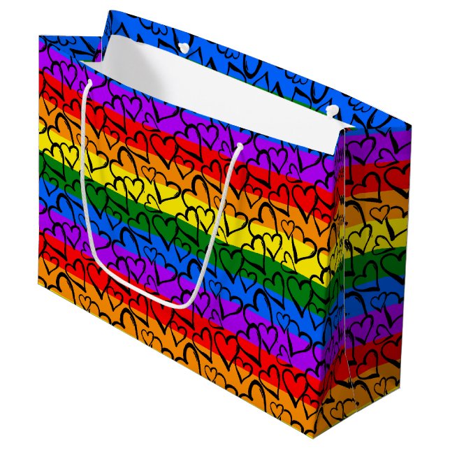 Rainbow Heart Pattern Large Gift Bag (Front Angled)