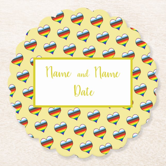 Rainbow Heart Pattern Paper Coaster (Front)