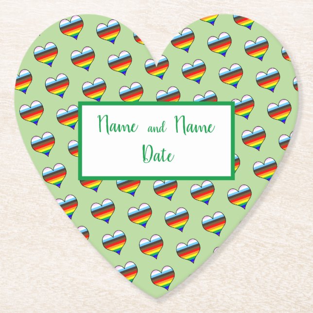 Rainbow Heart Pattern Paper Coaster (Front)