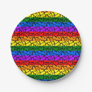 Rainbow Heart Pattern Paper Plate