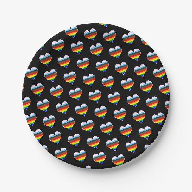 Rainbow Heart Pattern Paper Plate (Front)