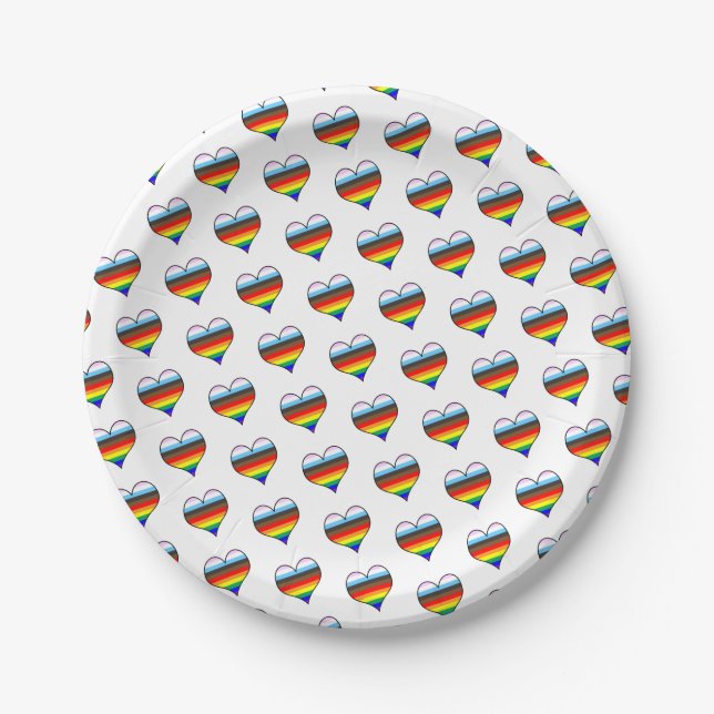 Rainbow Heart Pattern Paper Plates (Front)