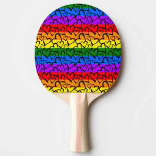 Rainbow Heart Pattern Ping Pong Paddle