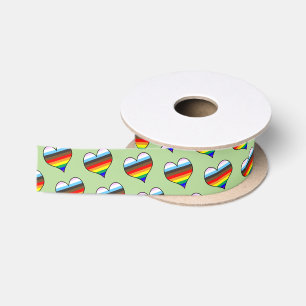 Rainbow Heart Pattern Satin Ribbon